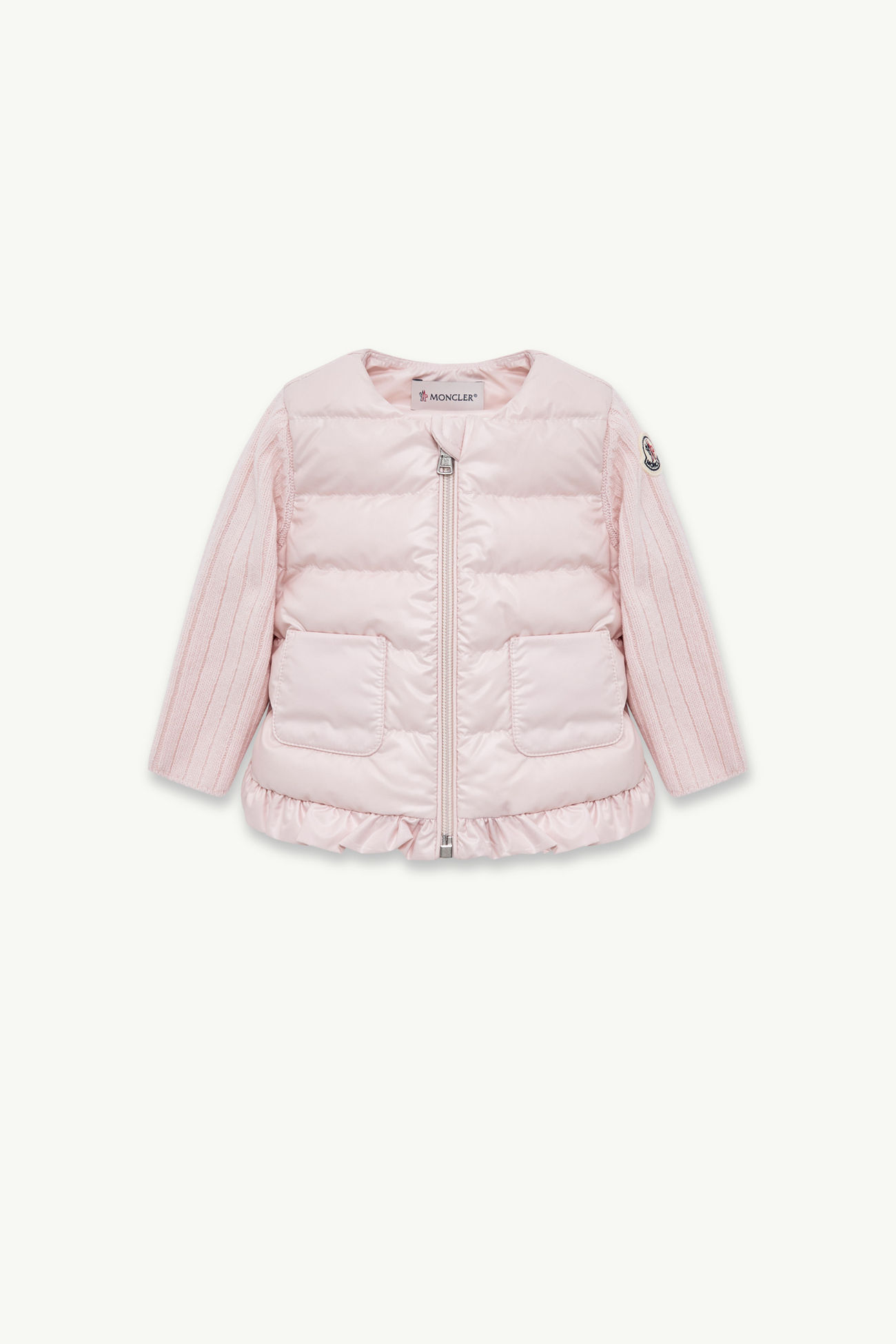 Cardigan imbottito in lana e cashmere con zip Bambina Rosa Chiaro Moncler 0