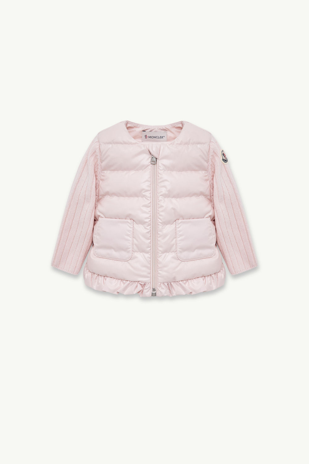 Wattierte Strickjacke aus Kaschmir und Wolle mit Reißverschluss Mädchen Hellpink Moncler 0