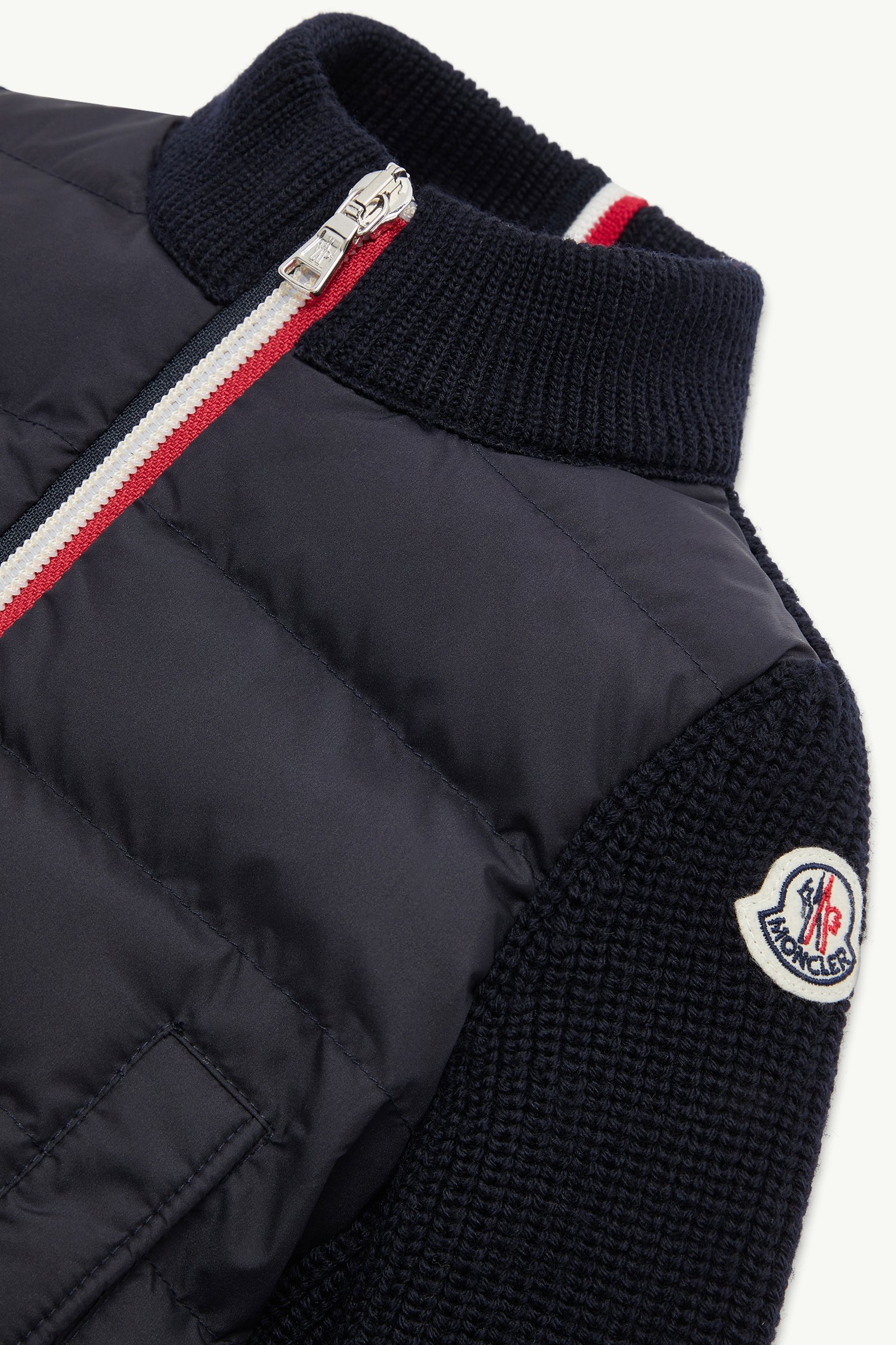 Padded Wool Zip-Up Cardigan Boy Navy Blue Moncler 1