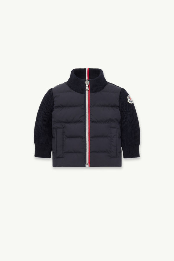 Padded Wool Zip-Up Cardigan Boy Navy Blue Moncler 0
