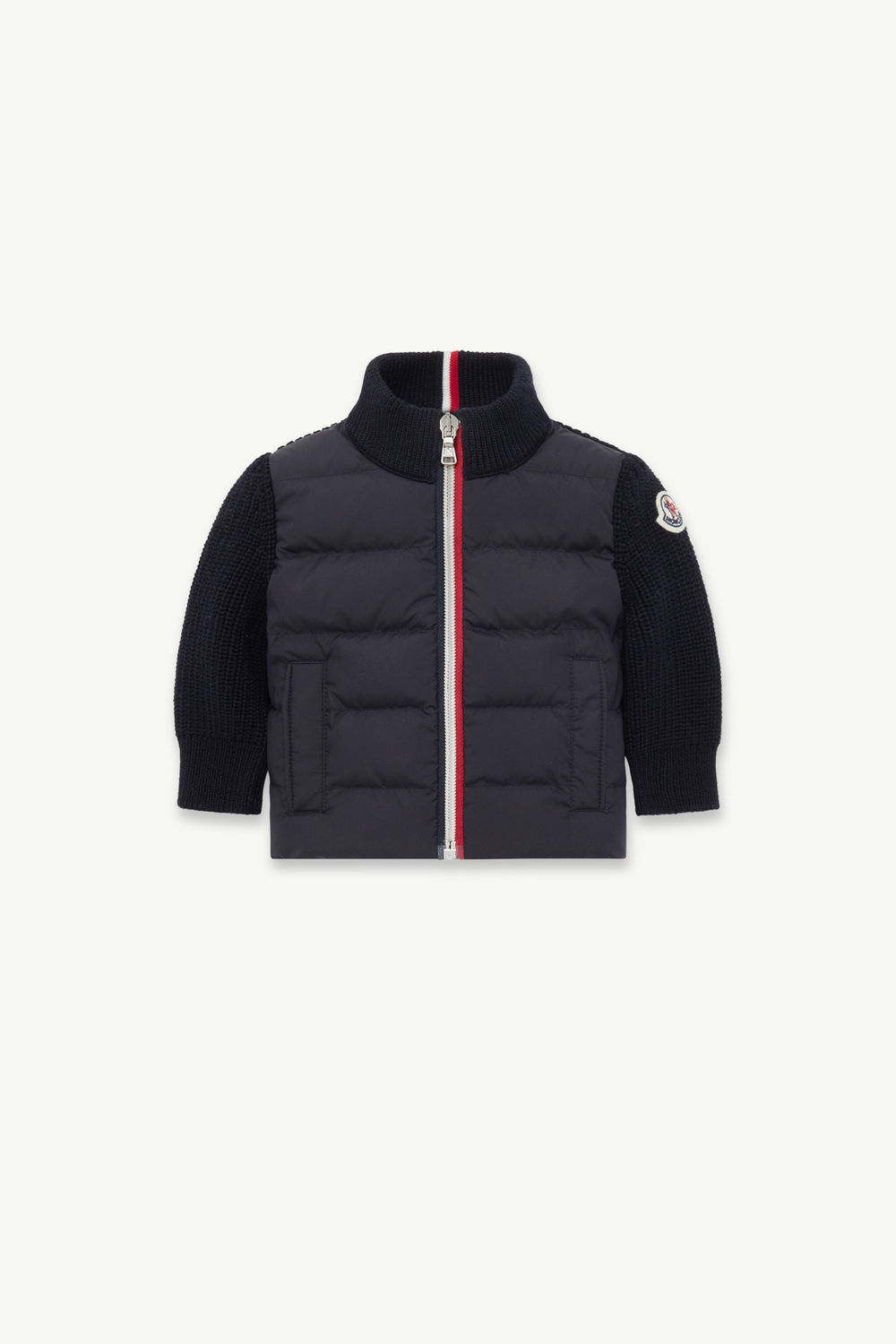 Wattierte Strickjacke aus Wolle mit Reißverschluss Jungen Navyblau Moncler 0