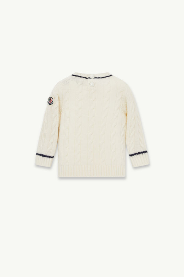Stripe-Trimmed Wool Jumper Boy White Moncler 2