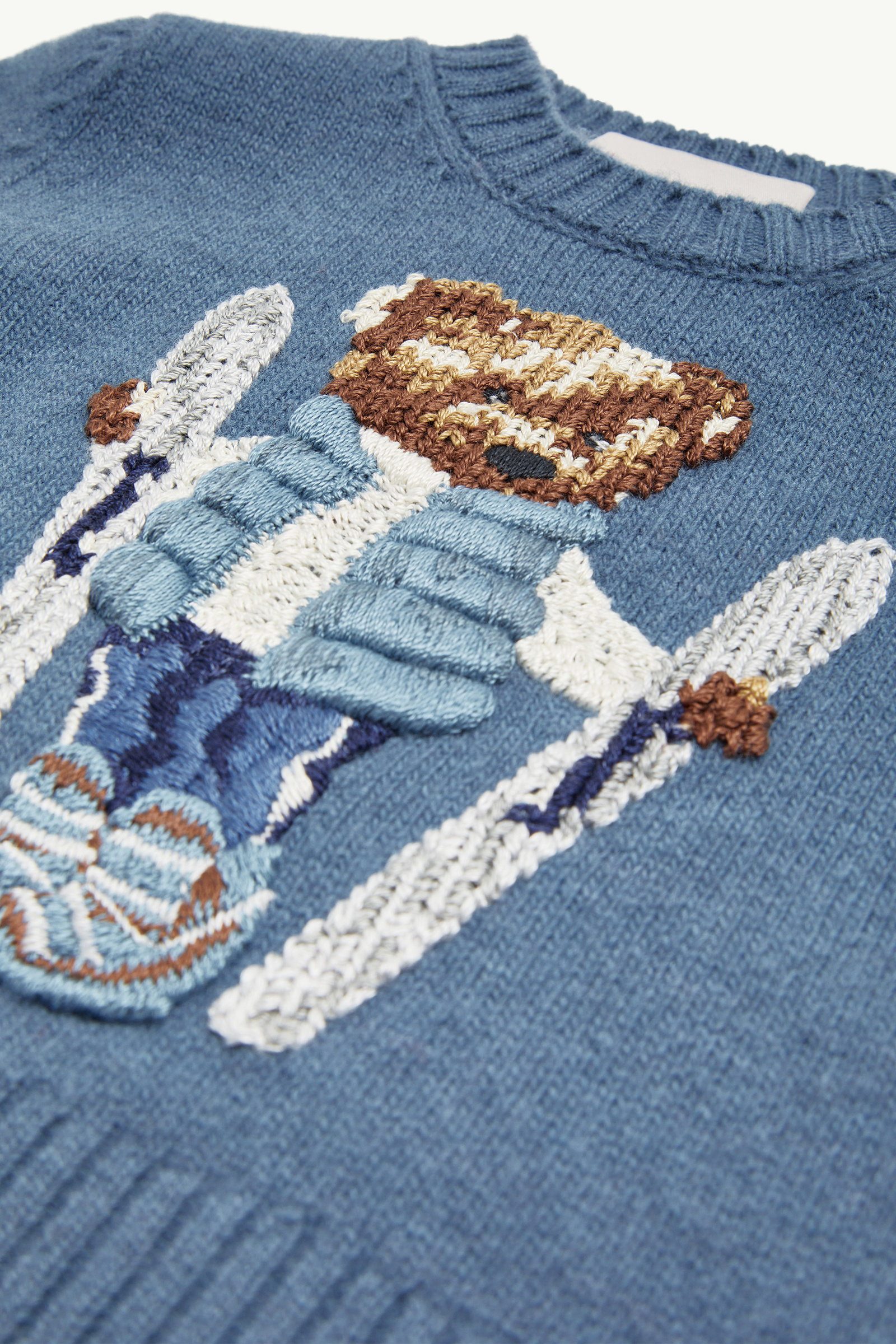 Maglione Ricamato con Motivo Orsacchiotto in Lana Bambino Blu Cobalto Moncler 1