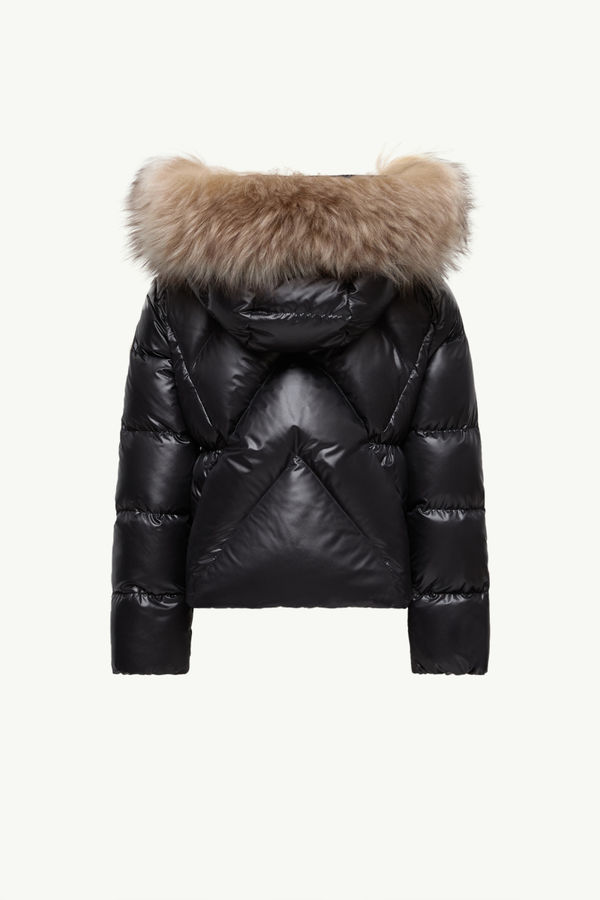 Domas Shearling-Trimmed Hooded Down Jacket Girl Black & Beige Moncler 3