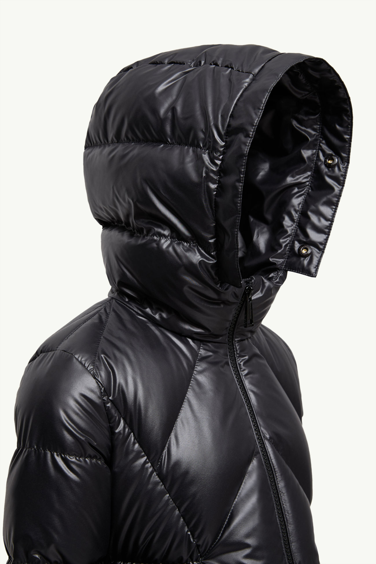 Plumífero con capucha y ribete de lana de oveja joven Domas Niña Negro & Beige Moncler 4