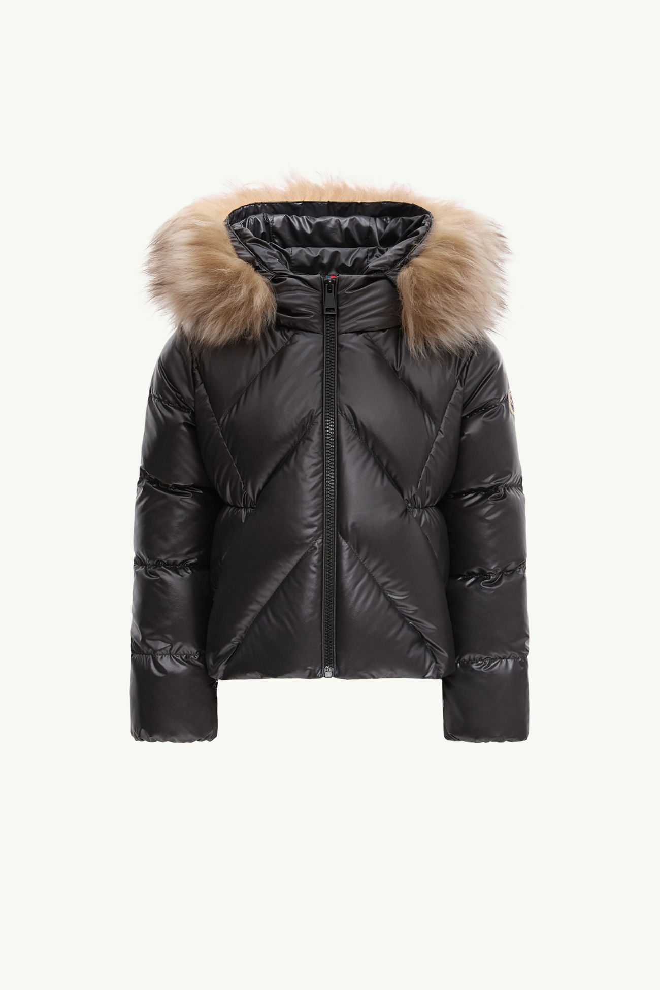 Domas 시어링 트리밍 후드 다운 재킷 키즈 여아 블랙 & 베이지 Moncler 0