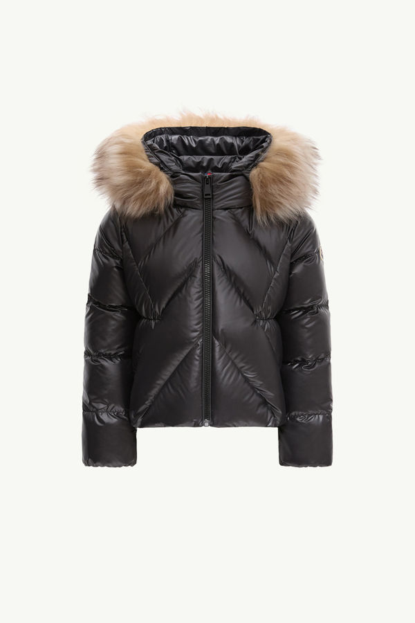 Domas 시어링 트리밍 후드 다운 재킷 키즈 여아 블랙 & 베이지 Moncler 0