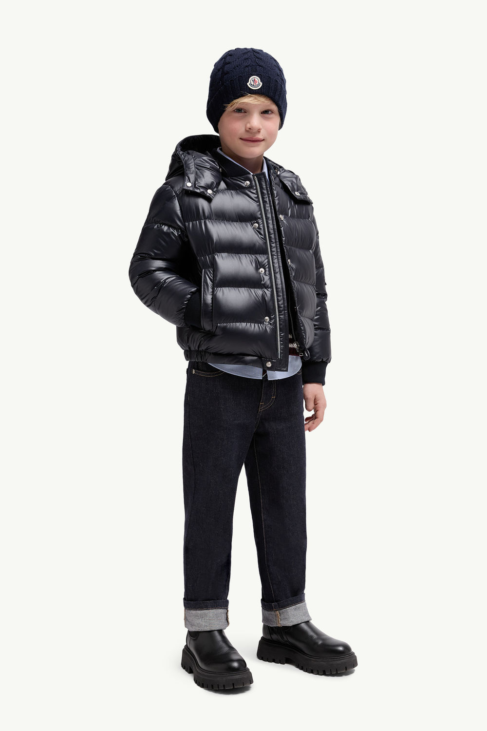 Manaem Hooded Down Jacket Boy Navy Blue Moncler 1