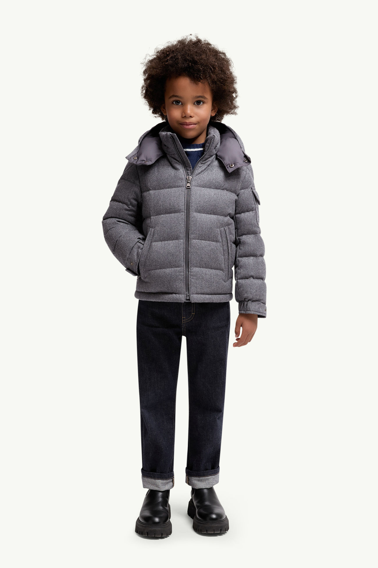 Montgenevre Hooded Wool Down Jacket Boy Dark Grey Moncler 1