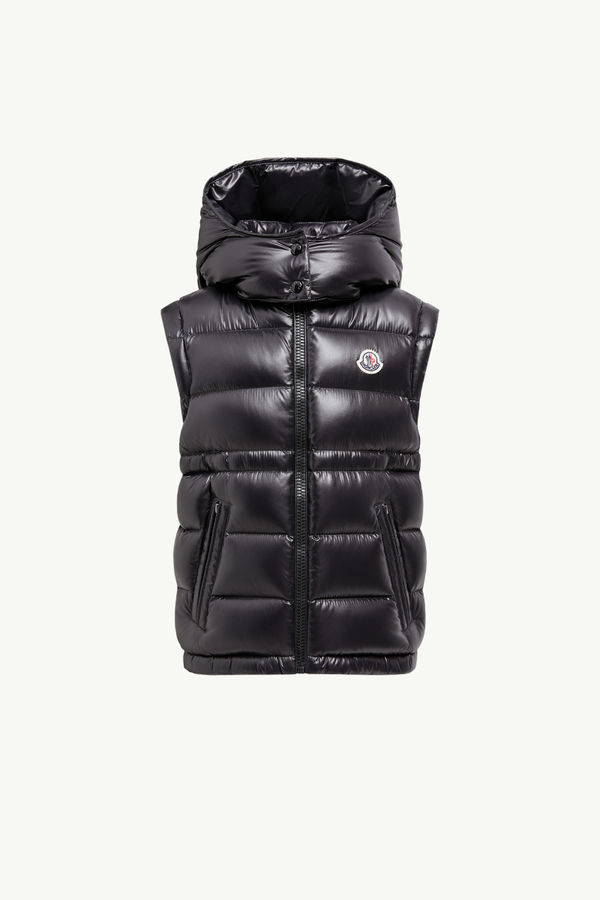Ania Hooded Down Gilet Girl Black Moncler 0
