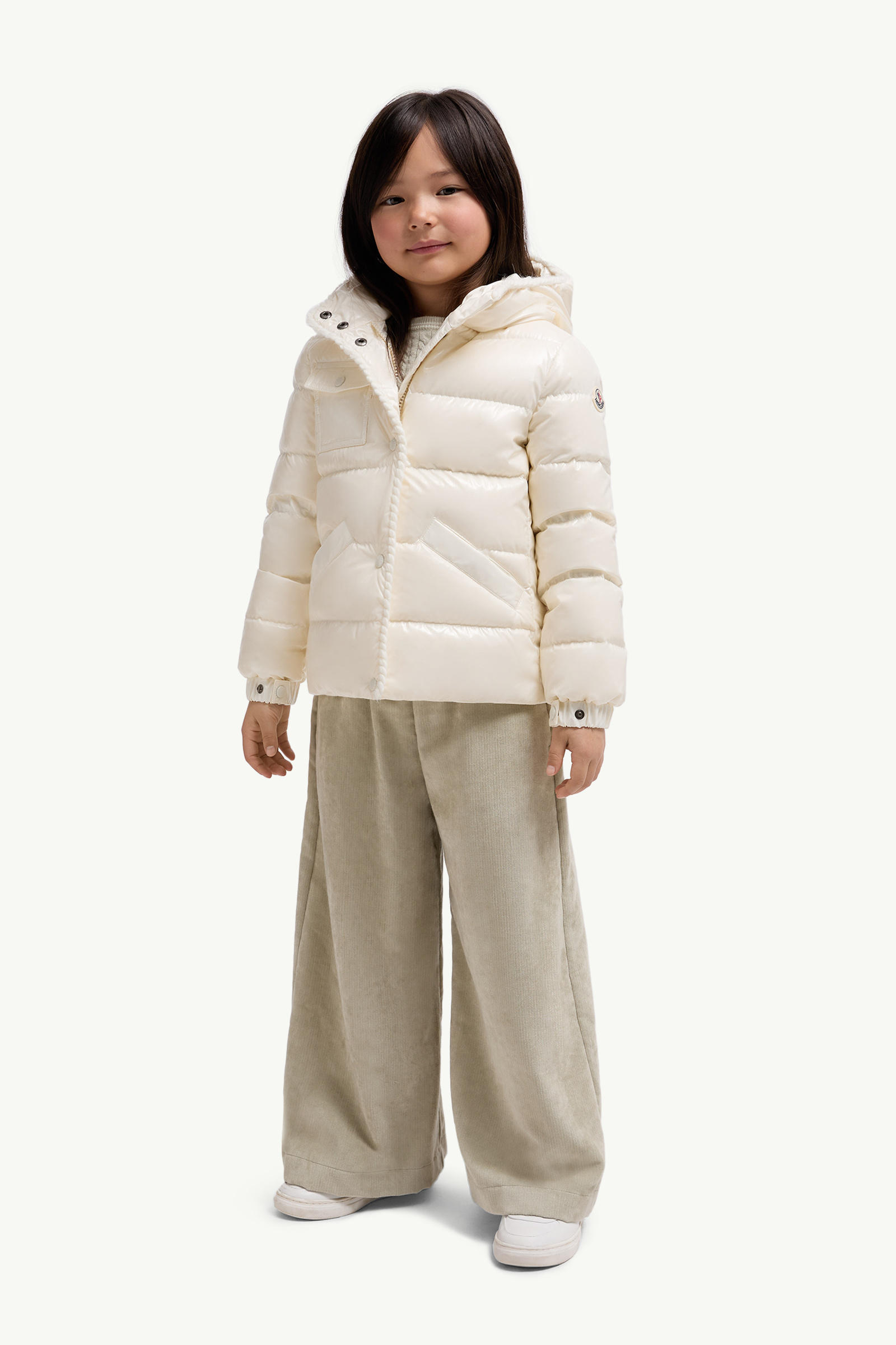 Glareins Braided Trim Hooded Down Jacket Girl White Moncler 1
