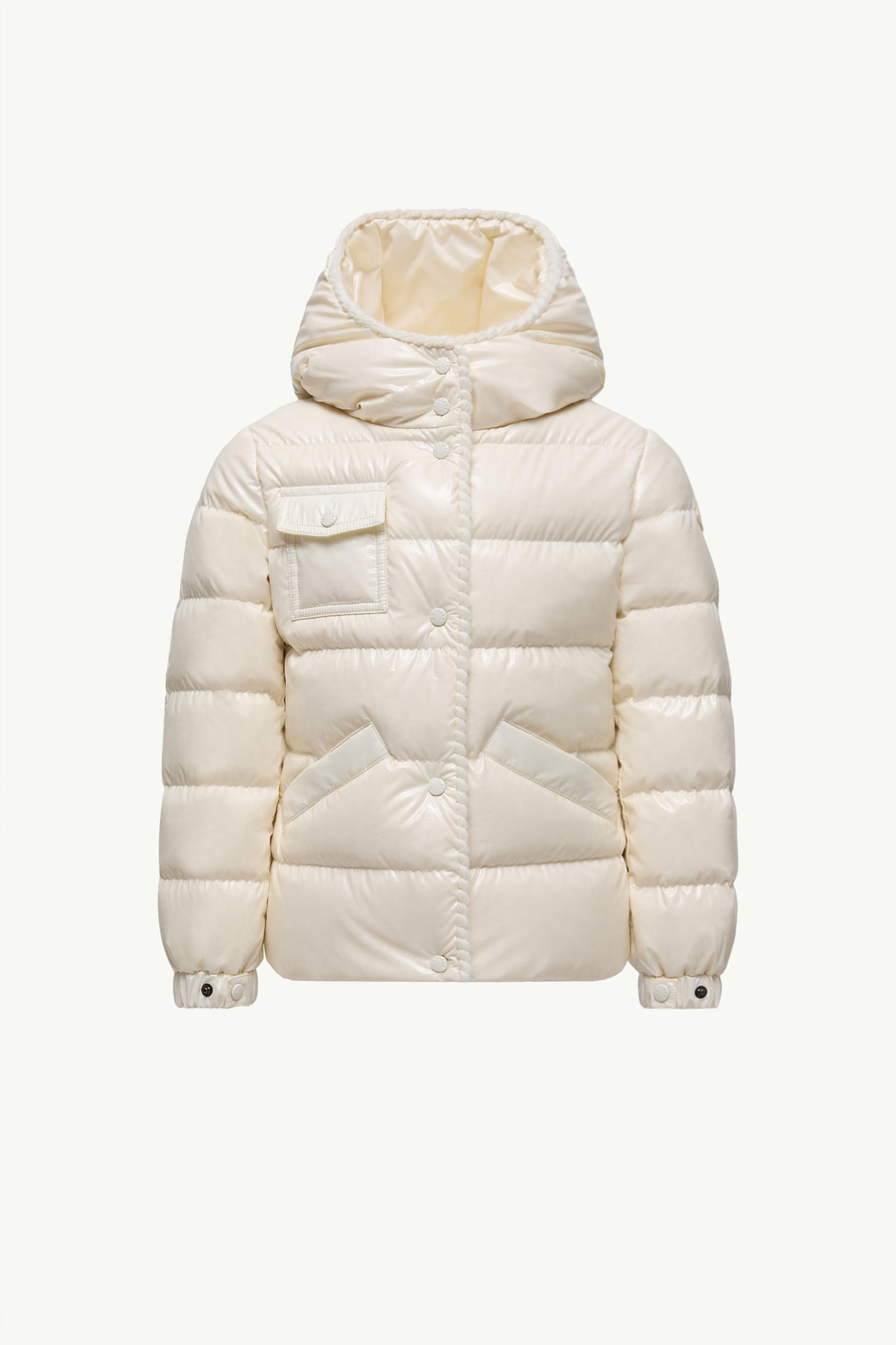 Glareins Braided Trim Hooded Down Jacket Girl White Moncler 0