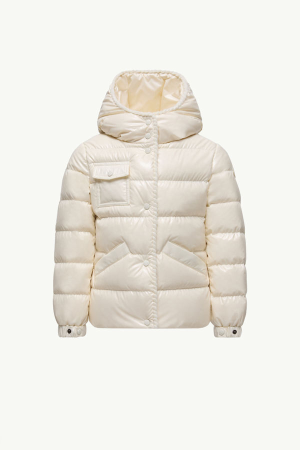 Glareins Daunenjacke mit Kapuze und geflochtenem Besatz Mädchen Weiß Moncler 0