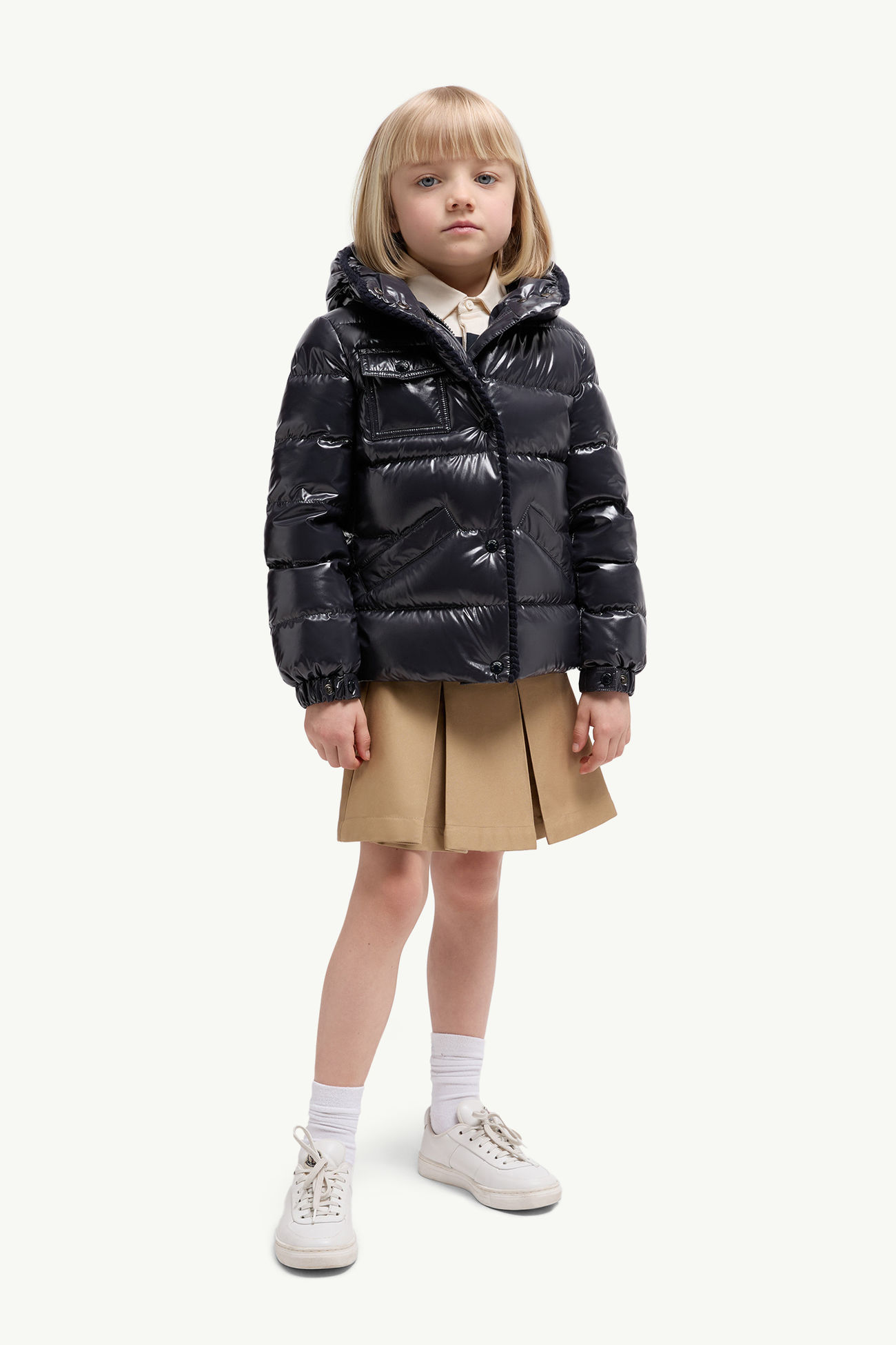 Glareins Daunenjacke mit Kapuze und geflochtenem Besatz Mädchen Navyblau Moncler 1