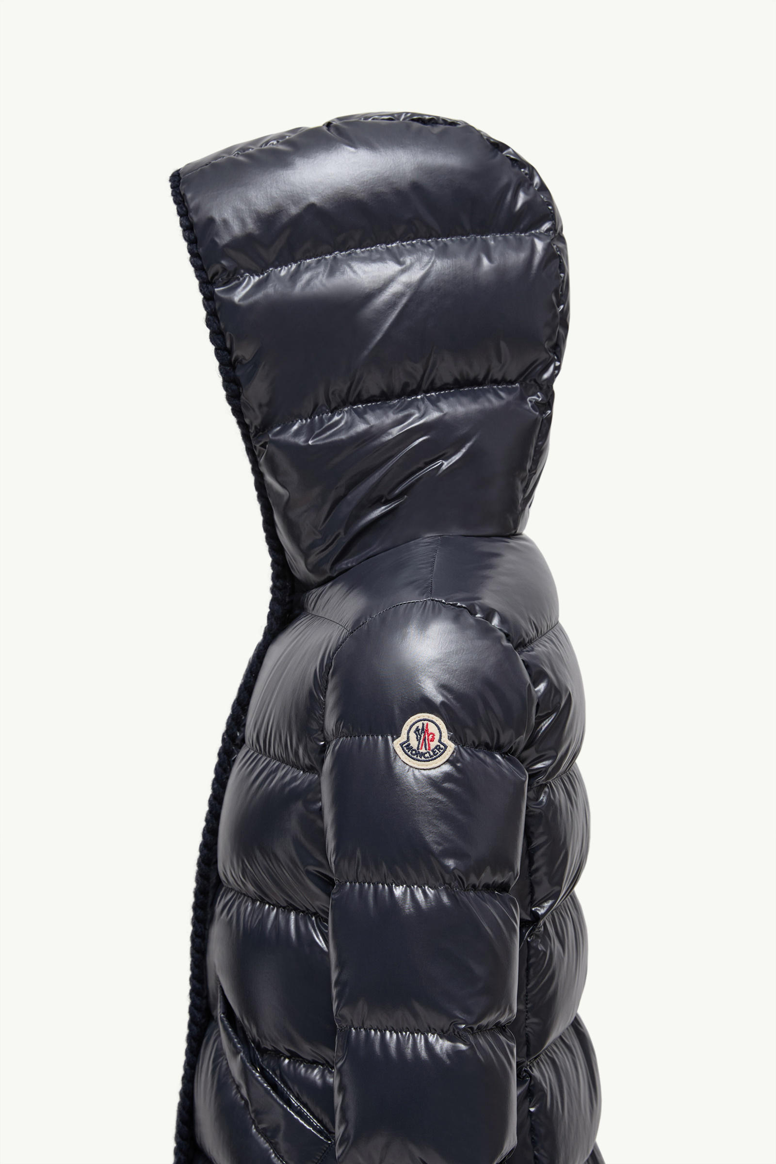 Glareins Braided Trim Hooded Down Jacket Girl Navy Blue Moncler 2