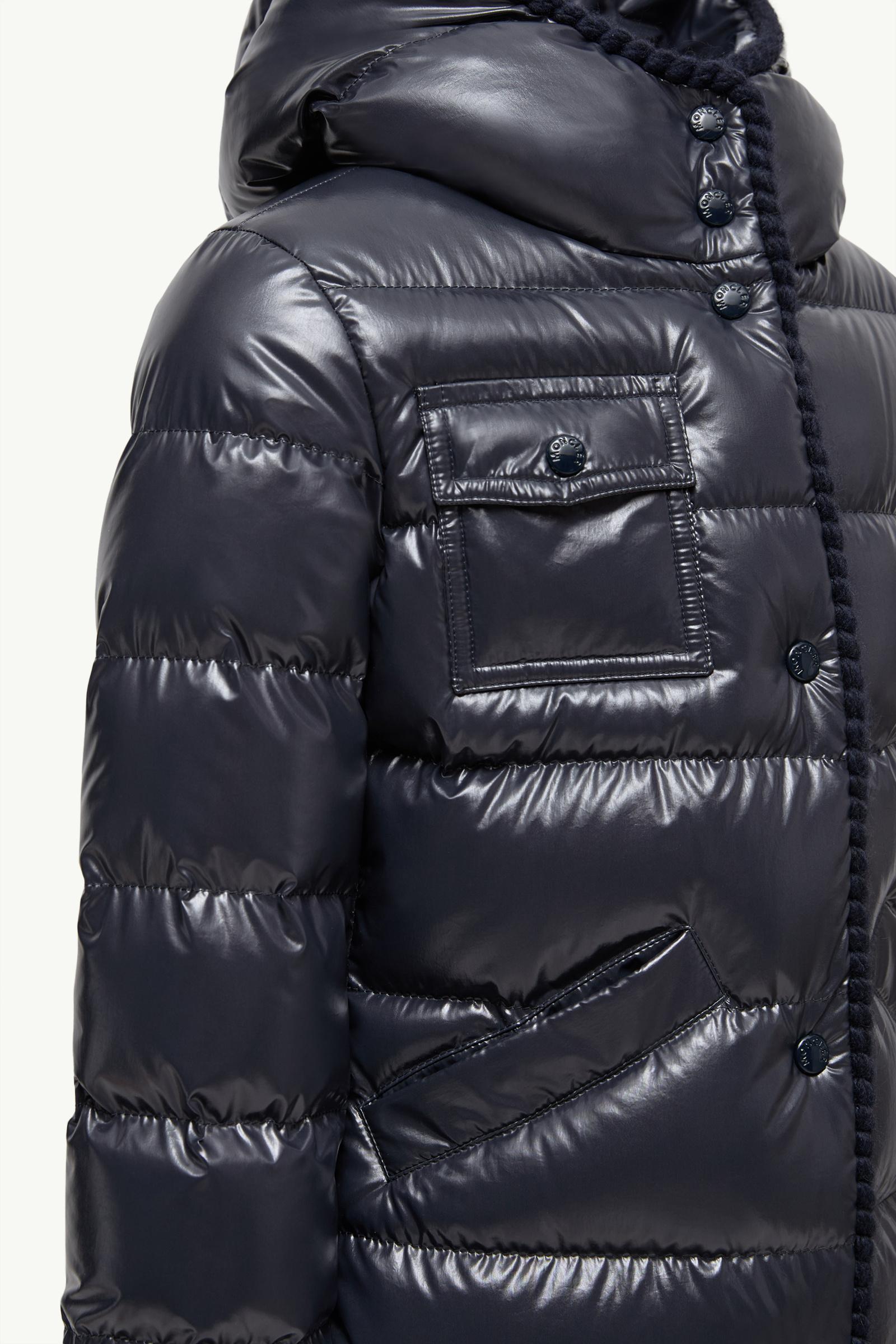 Navy Blue Glareins Braided Trim Hooded Down Jacket - Down Jackets