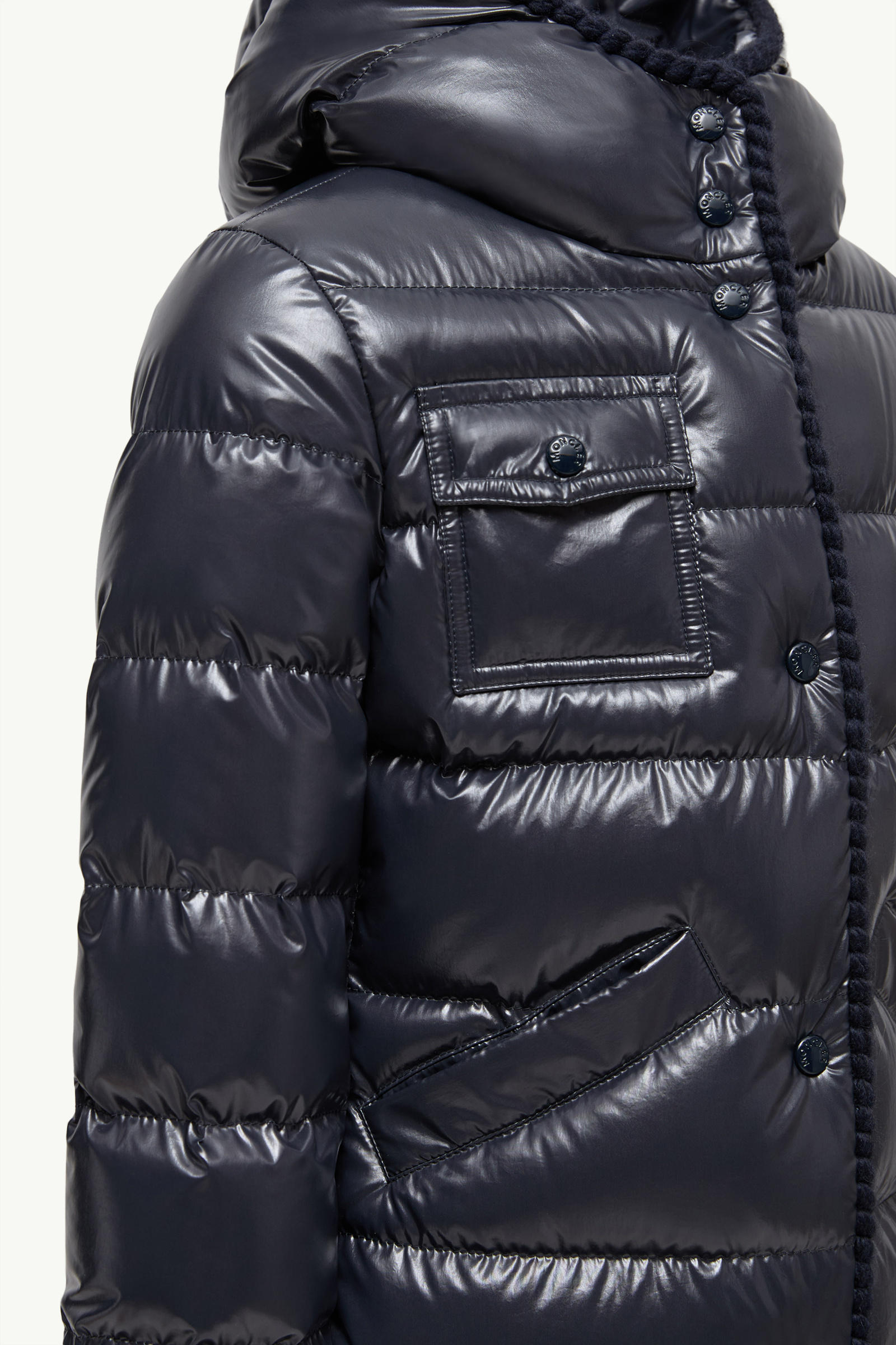 Glareins Braided Trim Hooded Down Jacket Girl Navy Blue Moncler 4