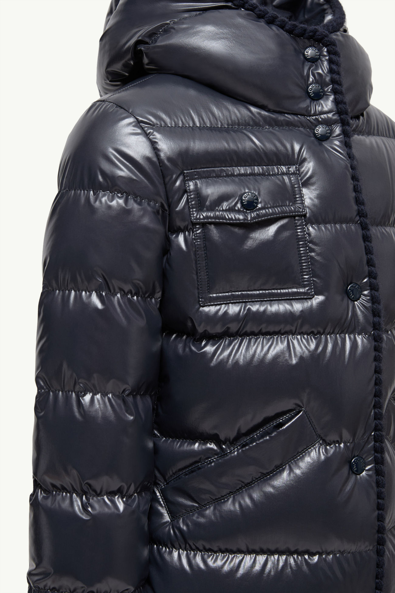 Glareins Daunenjacke mit Kapuze und geflochtenem Besatz Mädchen Navyblau Moncler 4
