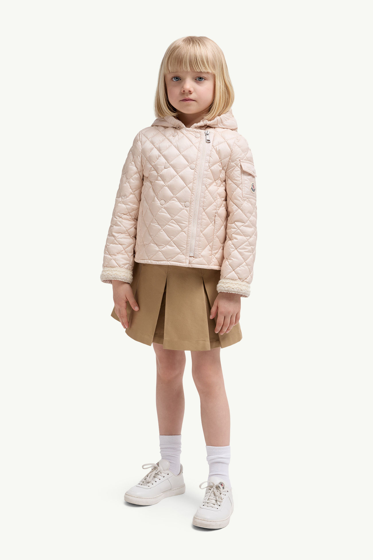 Corbelin菱形絎縫連帽羽絨外套 女童 淺粉紅色 Moncler 1