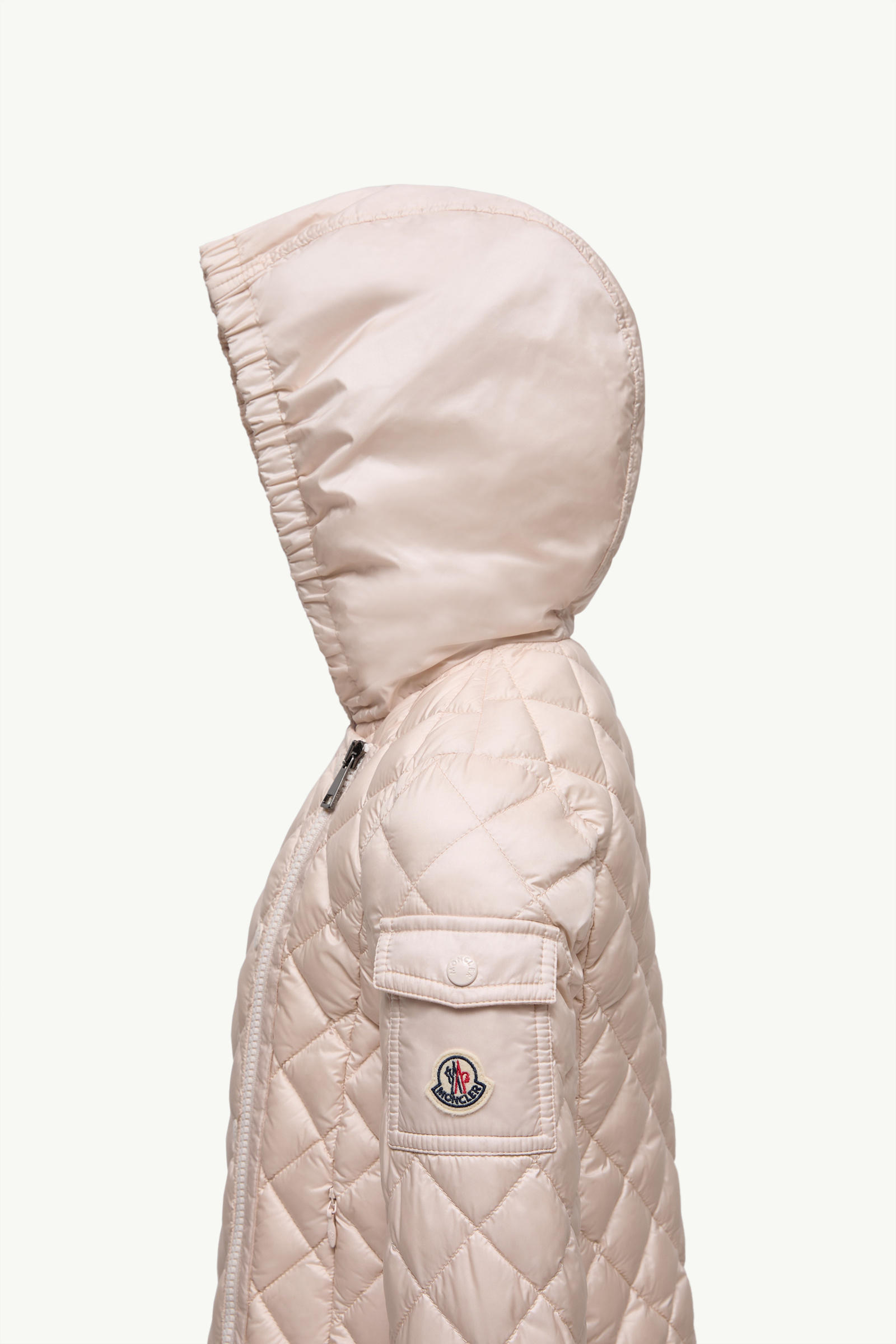 Piumino con cappuccio e trapuntatura a diamante Corbelin Bambina Rosa Chiaro Moncler 2