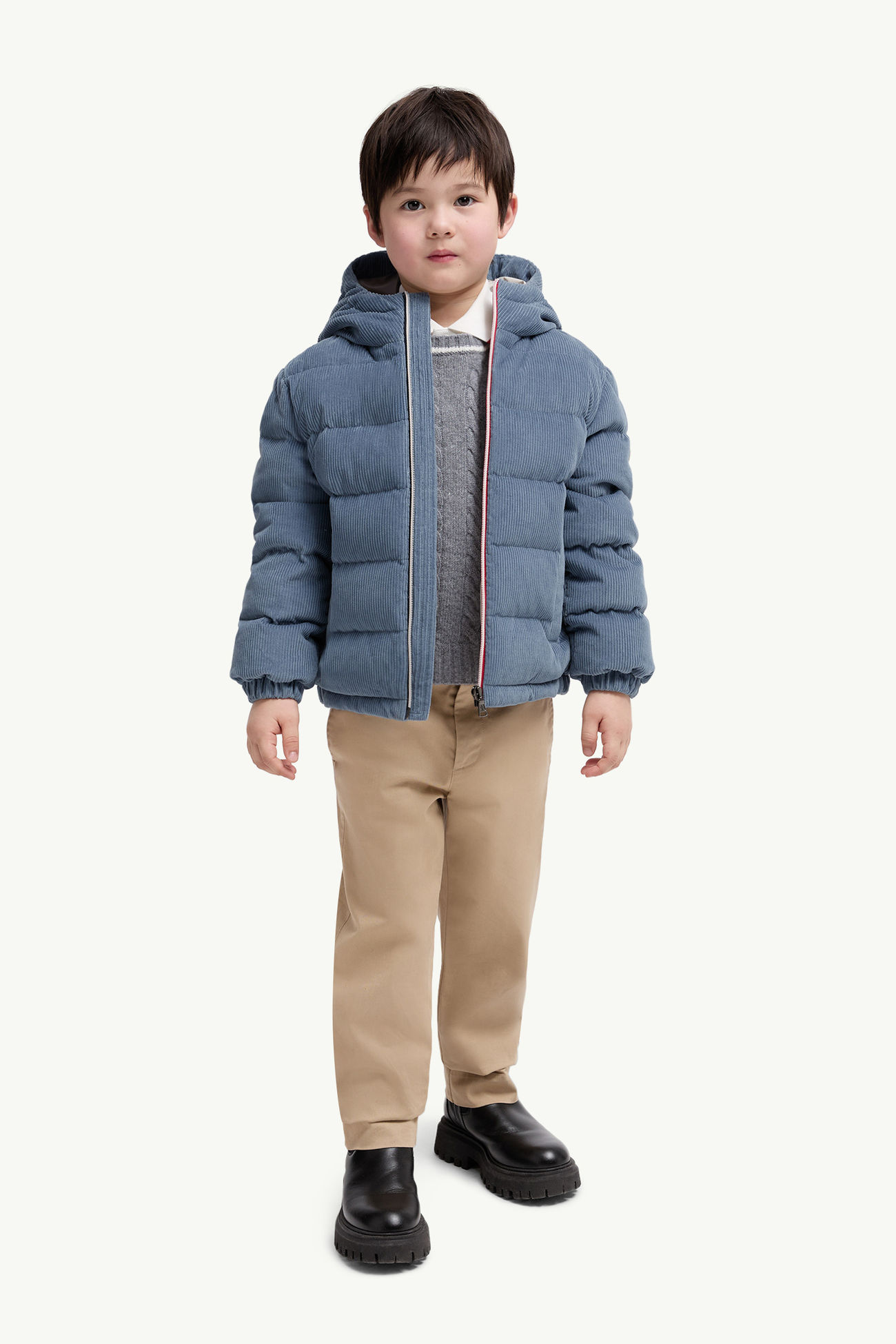 Puki Hooded Corduroy Down Jacket Boy Cobalt Blue Moncler 1
