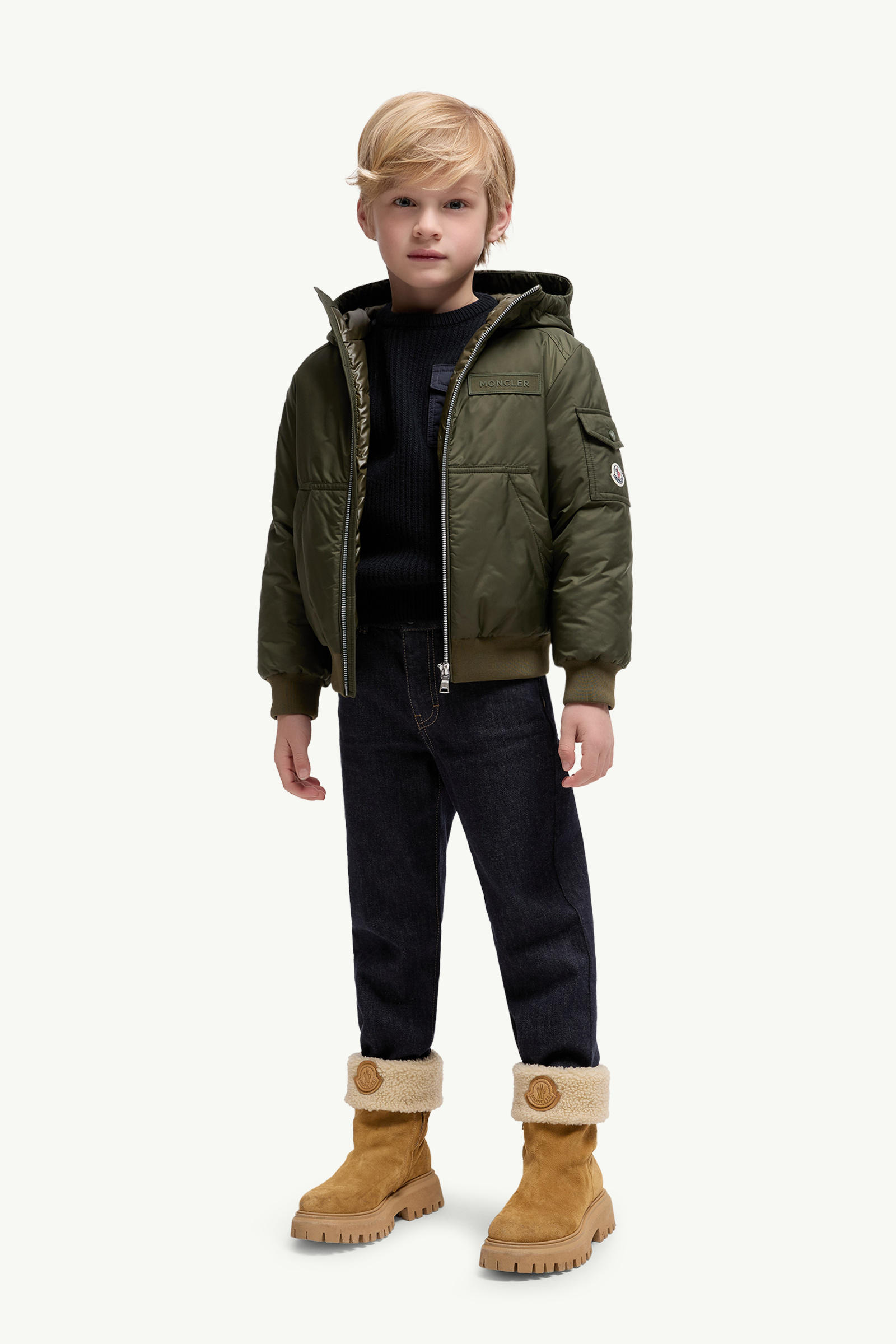 Duncer Hooded Down Jacket Boy Olive Green Moncler 1