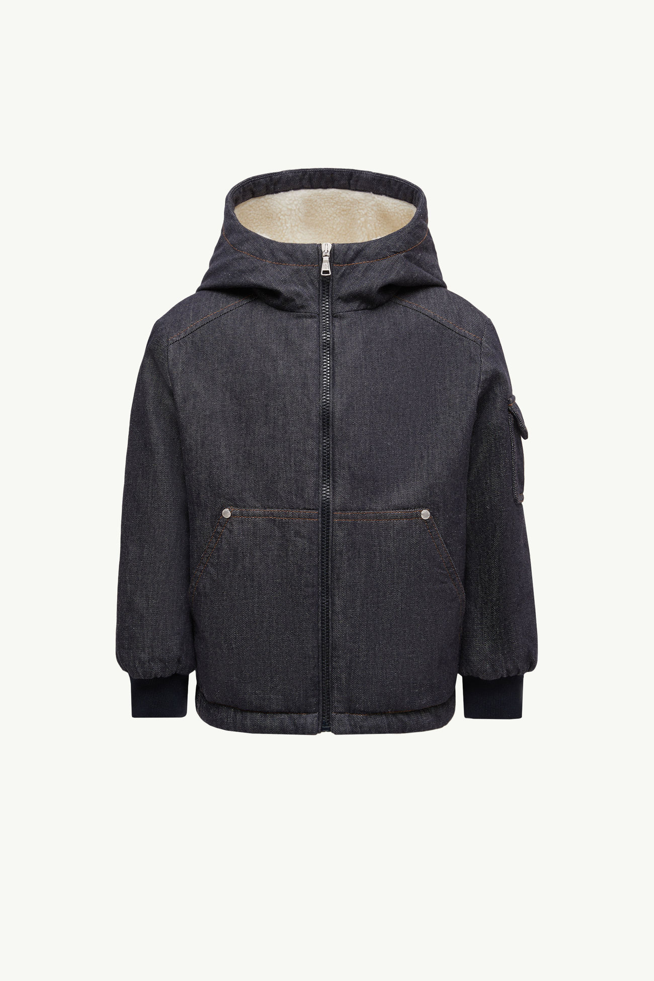 Plumífero con capucha de tejido vaquero Nicolau Niño Azul Denim Moncler 0