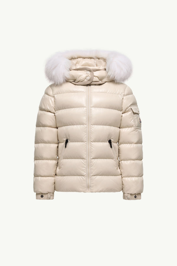 Piumino Badyf con cappuccio e orlo in materiali sintetici Bambina Beige Chiaro Moncler 0