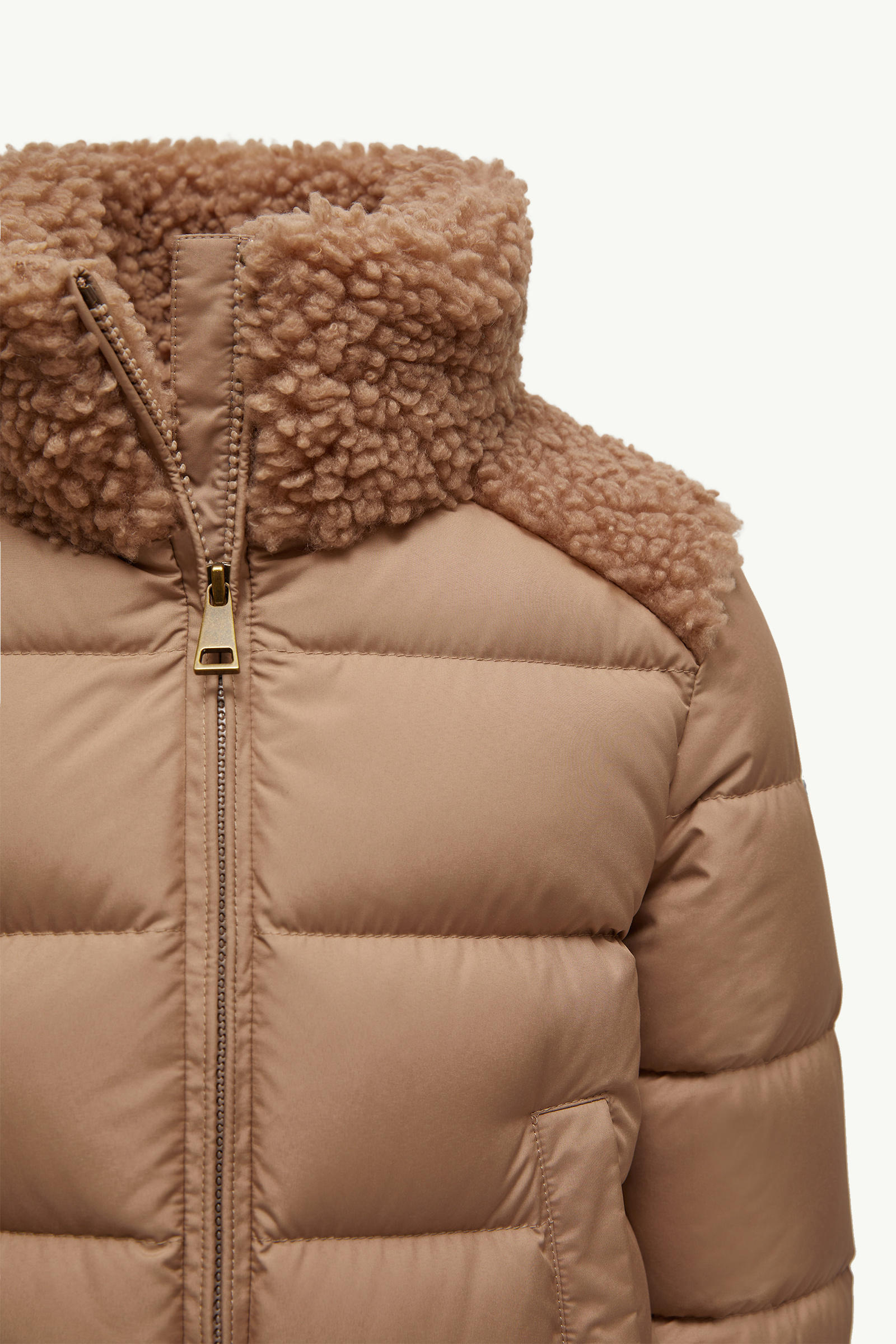 Vard Teddy-Trimmed Down Jacket Girl Camel Beige Moncler 4