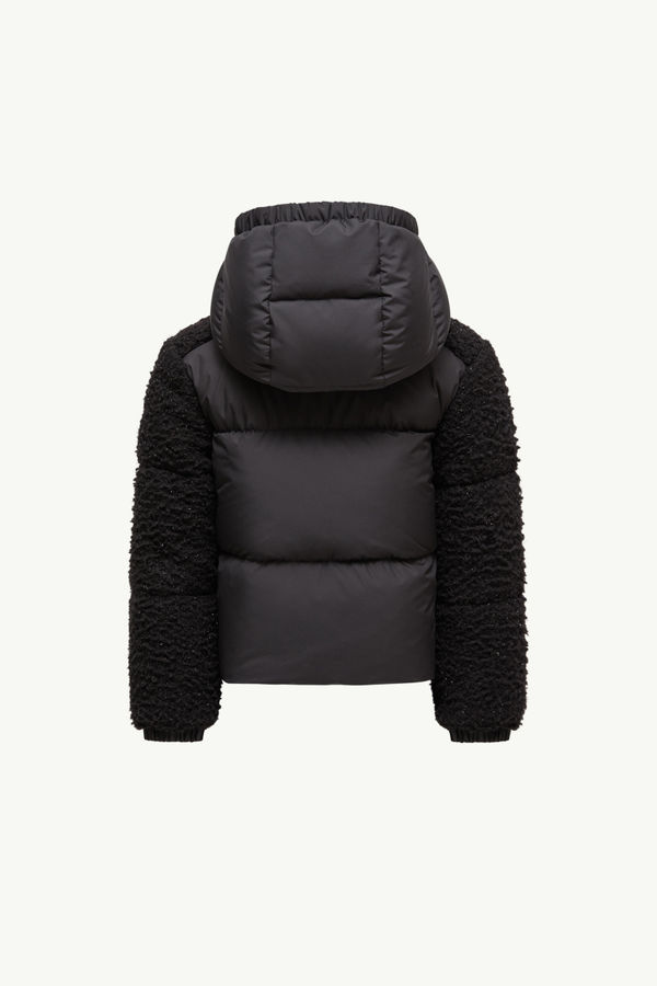 Zambaga Metallic Teddy Hooded Down Jacket Girl Black Moncler 3