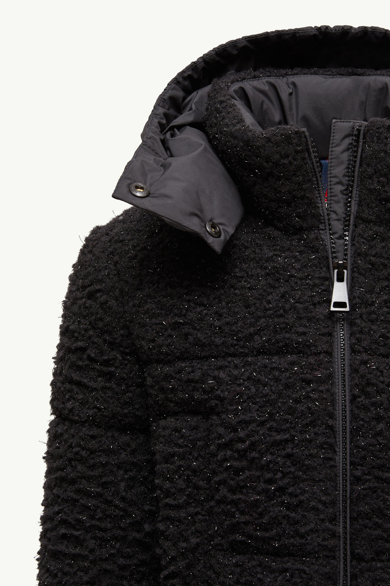Zambaga金屬色泰迪布連帽羽絨外套 女童 黑色 Moncler 5