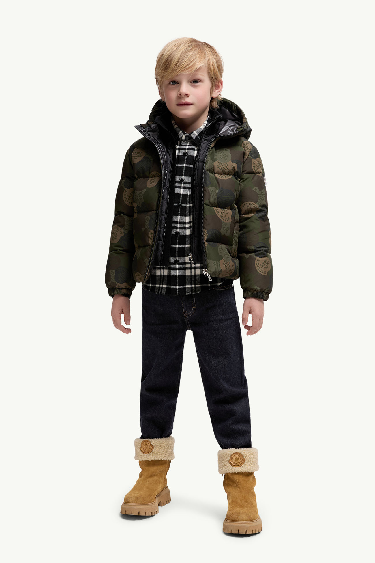 Escer連帽羽絨外套 男童 綠色和啡色 Moncler 1