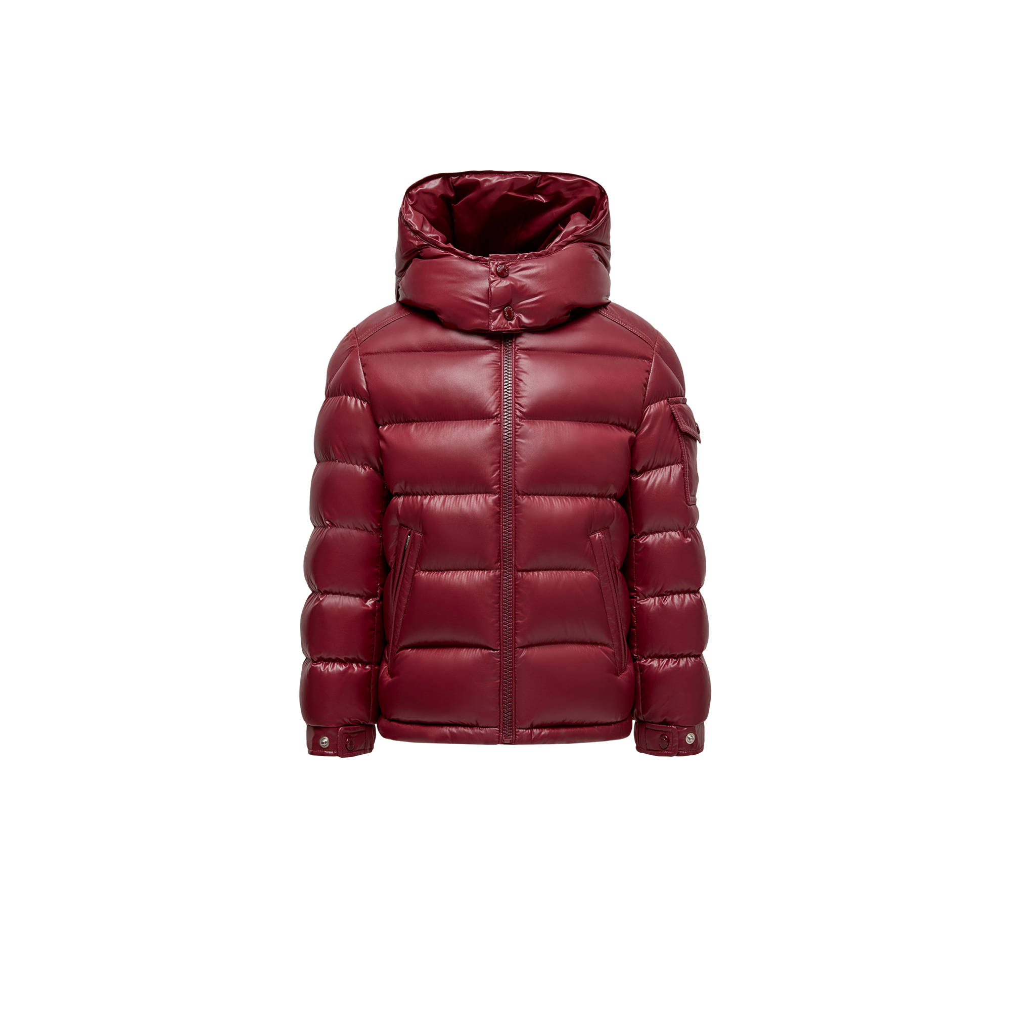 Moncler  New Maya Hooded Down Jacket for Boys in Red, Size: 4Y