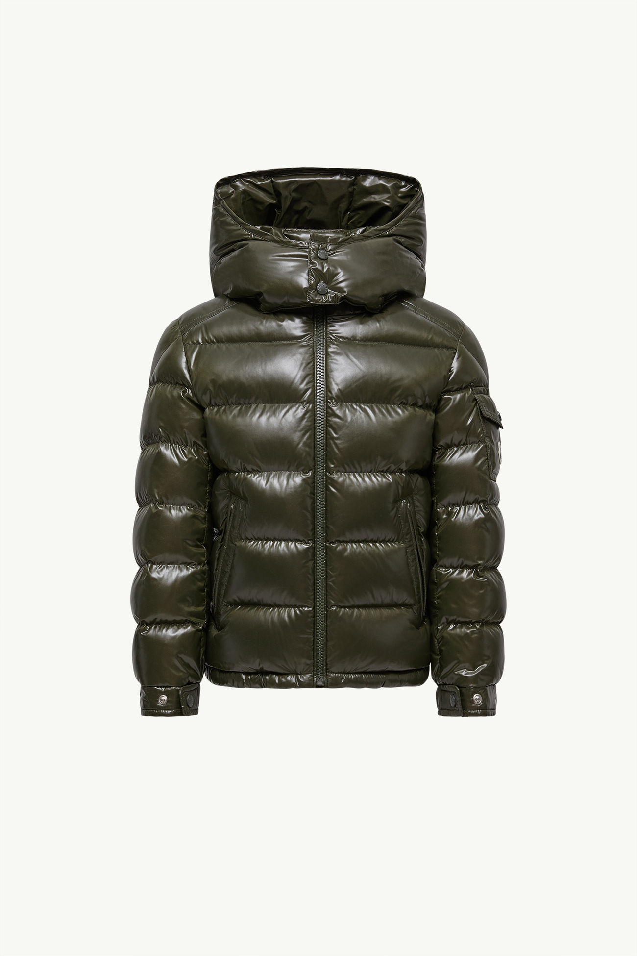 Piumino New Moncler Maya con cappuccio Bambino Verde Oliva Moncler 0