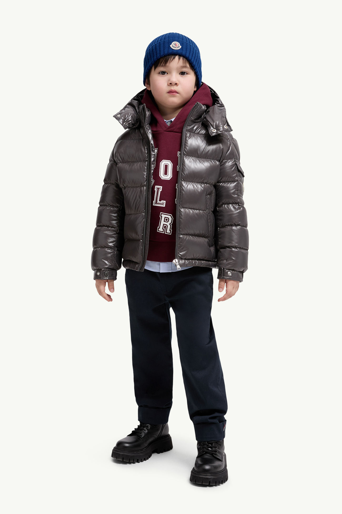 New Moncler Maya Hooded Down Jacket Boy Dark Grey Moncler 1