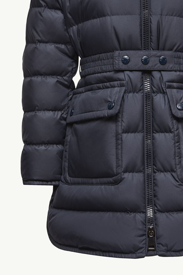 Pasenza Belted Hooded Down Jacket Girl Blue Moncler 4