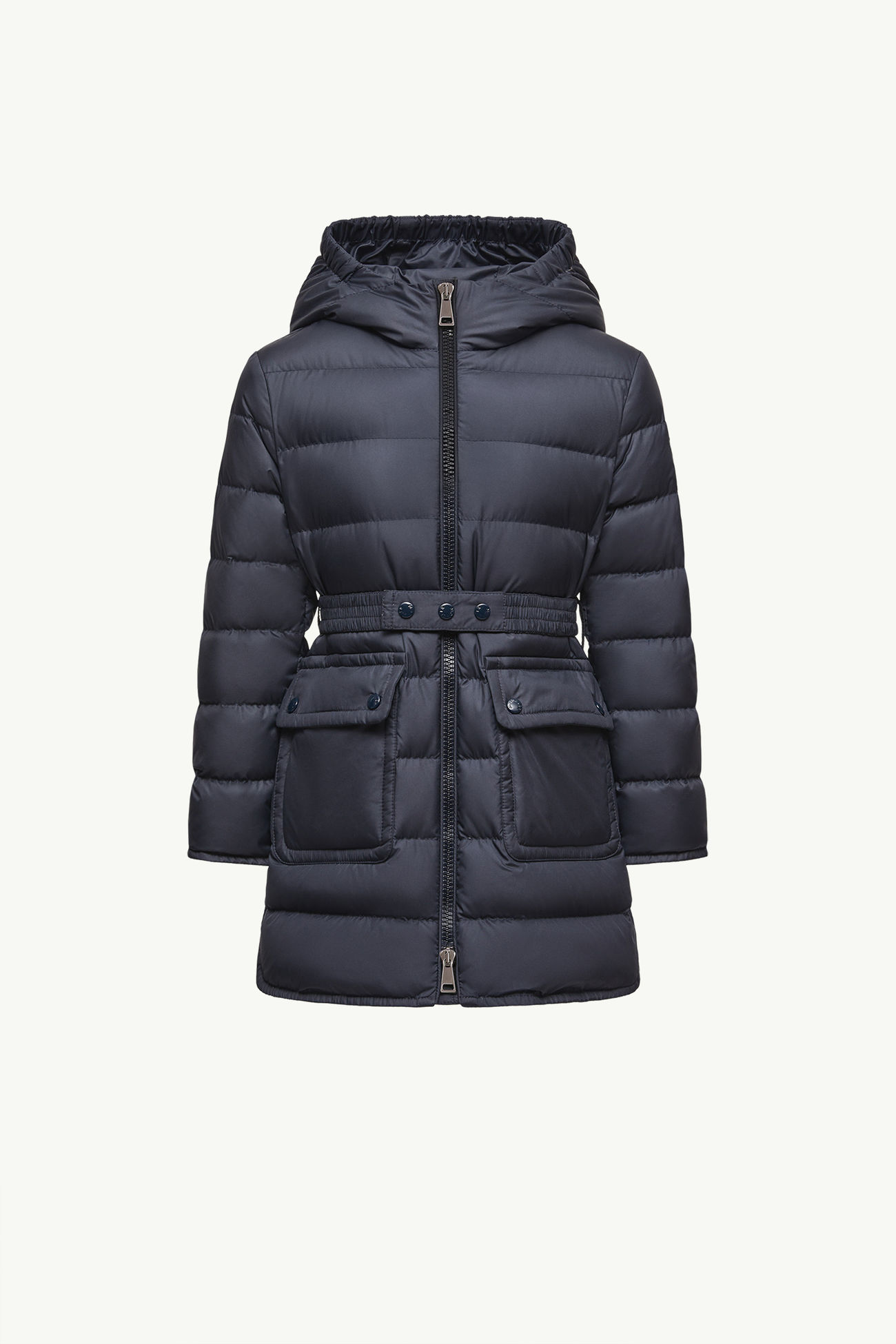 Pasenza Belted Hooded Down Jacket Girl Blue Moncler 0