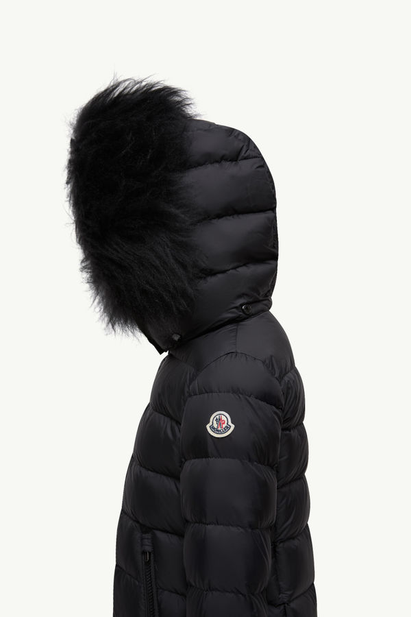 Abelle Hooded Shearling-Trimmed Down Jacket Girl Black Moncler 3