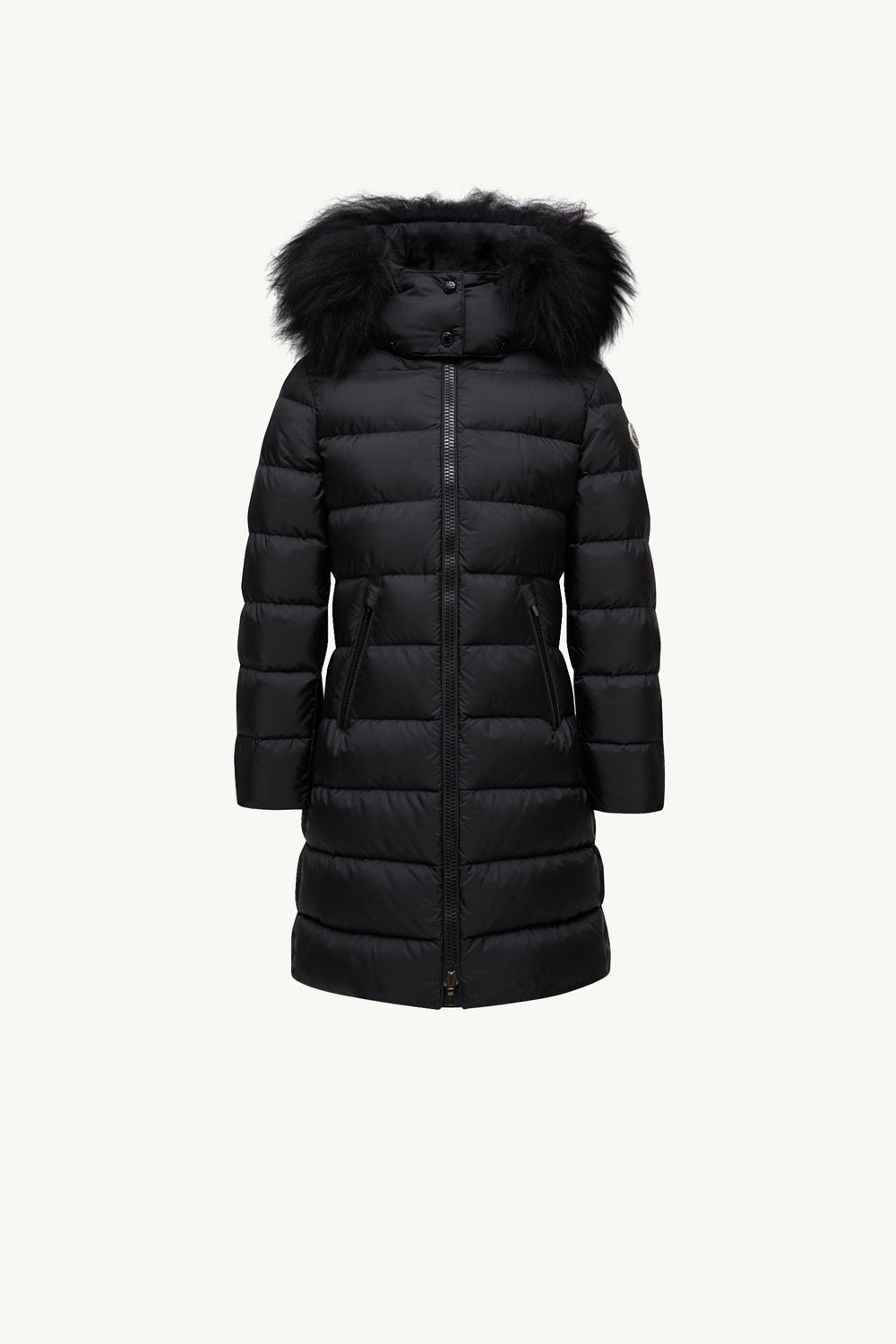 Abelle Hooded Shearling-Trimmed Down Jacket Girl Black Moncler 0
