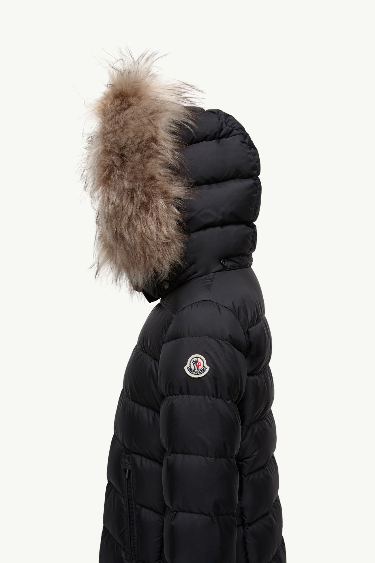 Abelle Daunenjacke mit Shearlingbesatz und Kapuze Mädchen Schwarz & Beige Moncler 1