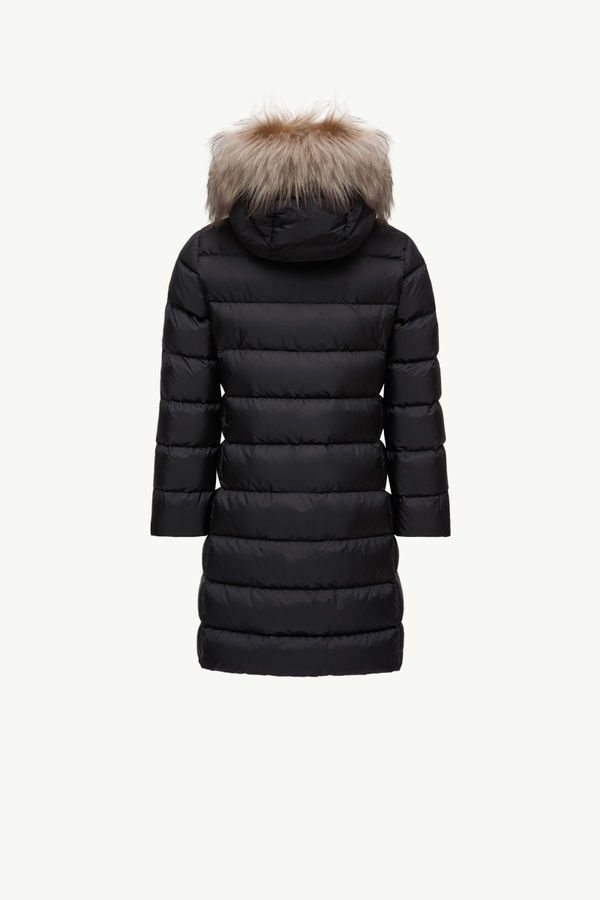 Abelle Hooded Shearling-Trimmed Down Jacket Girl Black & Beige Moncler 2