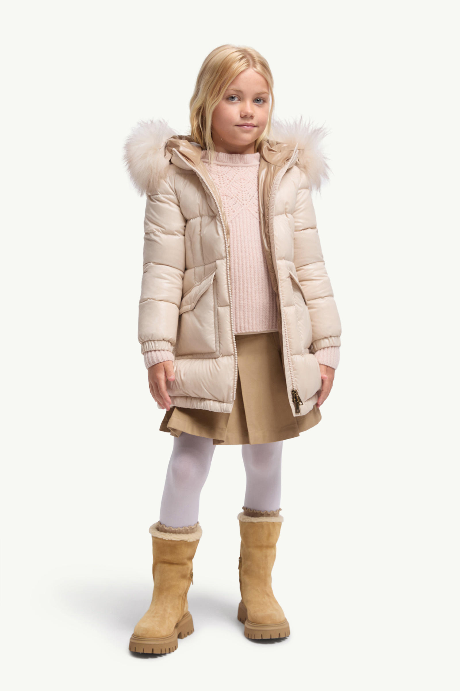 Aruna Shearling-Trimmed Hooded Down Jacket Girl Light Beige Moncler 1