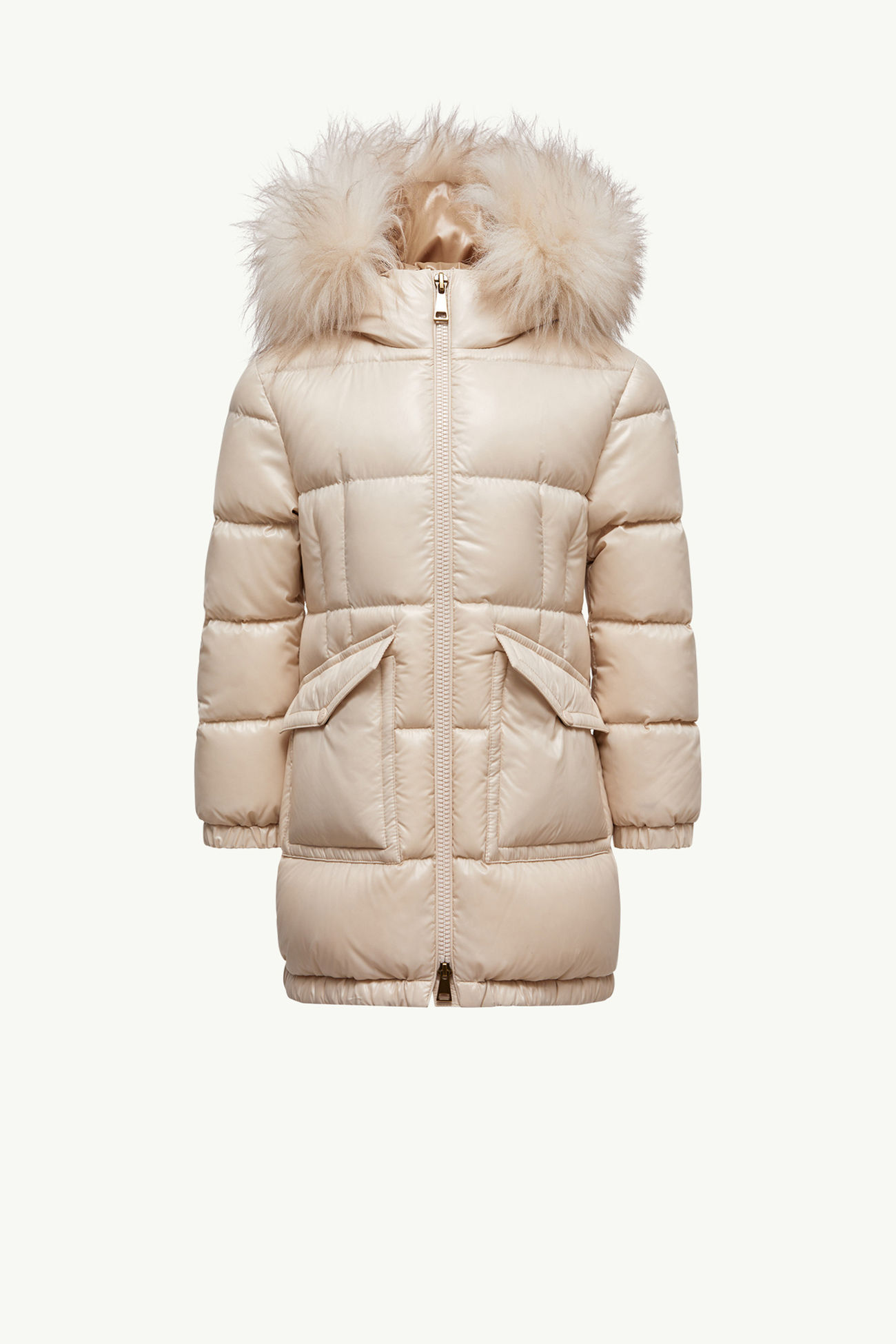 Aruna女童羊毛皮饰边连帽羽绒夹克外套 女童 浅米色 Moncler 0