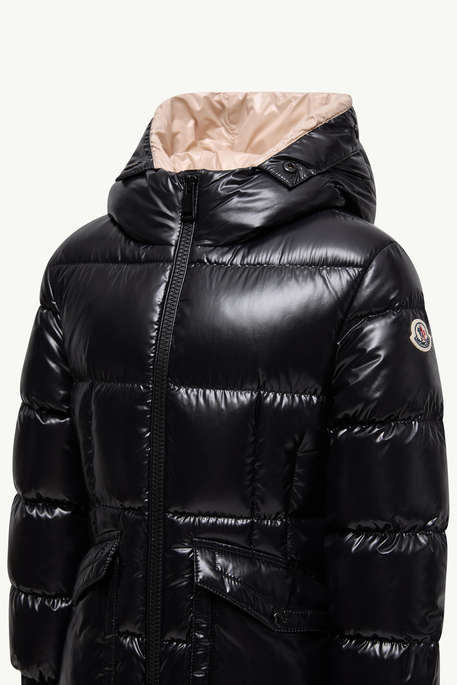 Aruna Shearling-Trimmed Hooded Down Jacket Girl Black & Beige Moncler 3