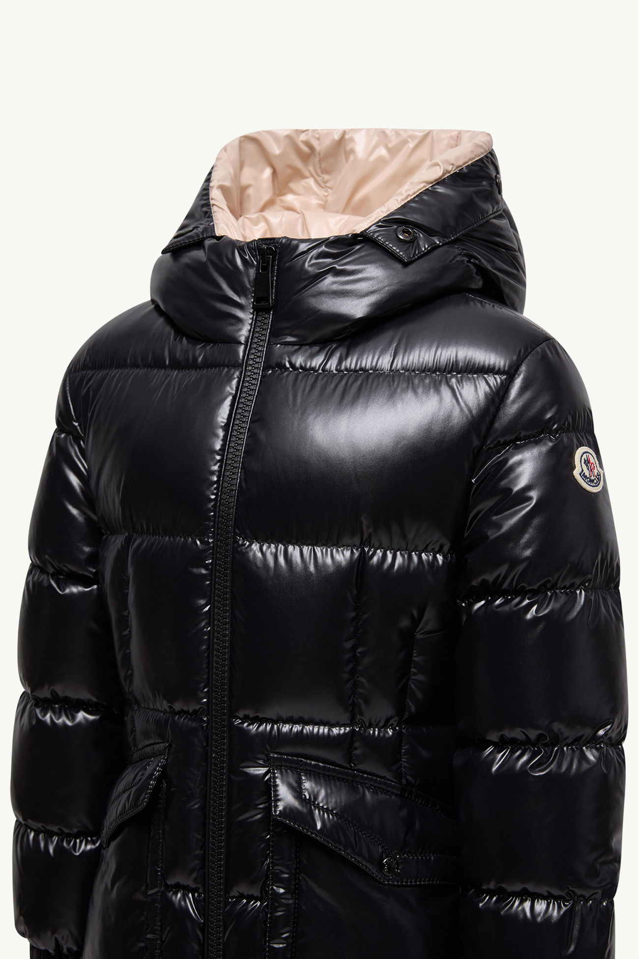 Aruna女童羊毛皮饰边连帽羽绒夹克外套 女童 黑色 & 坚果米色 Moncler 3