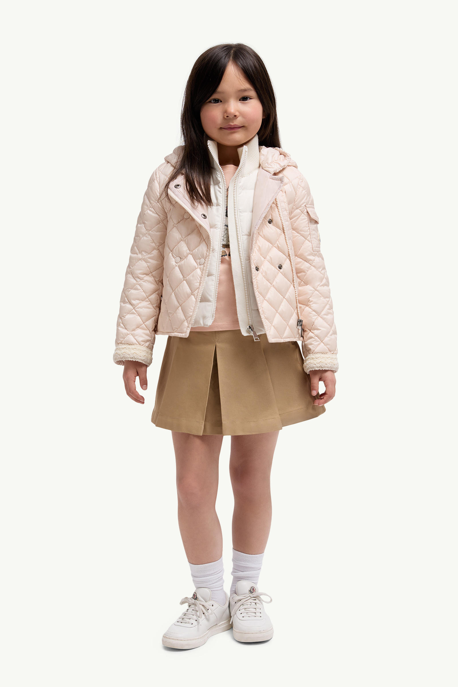 Pleated Cotton Gabardine Skirt Girl Beige Moncler 1