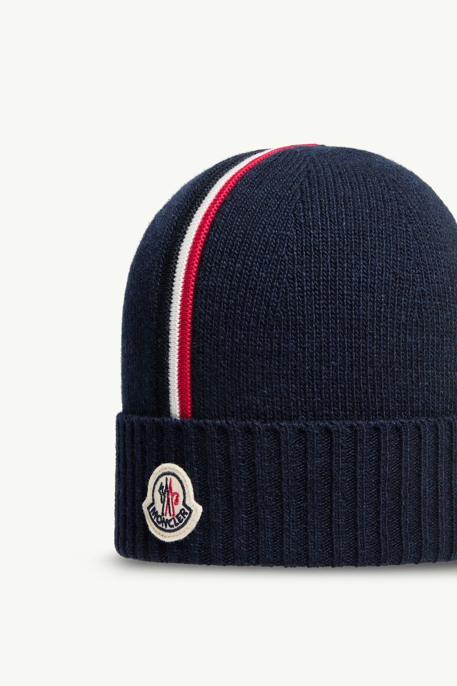 Tricolour-Trimmed Wool Beanie Boy Dark Blue Moncler 1