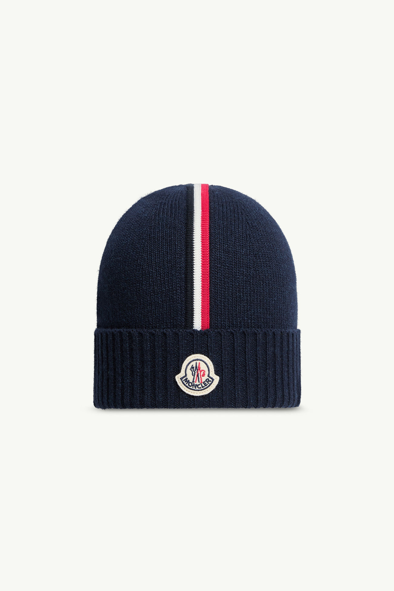 Tricolor-Trimmed Wool Beanie Boy Dark Blue Moncler 0