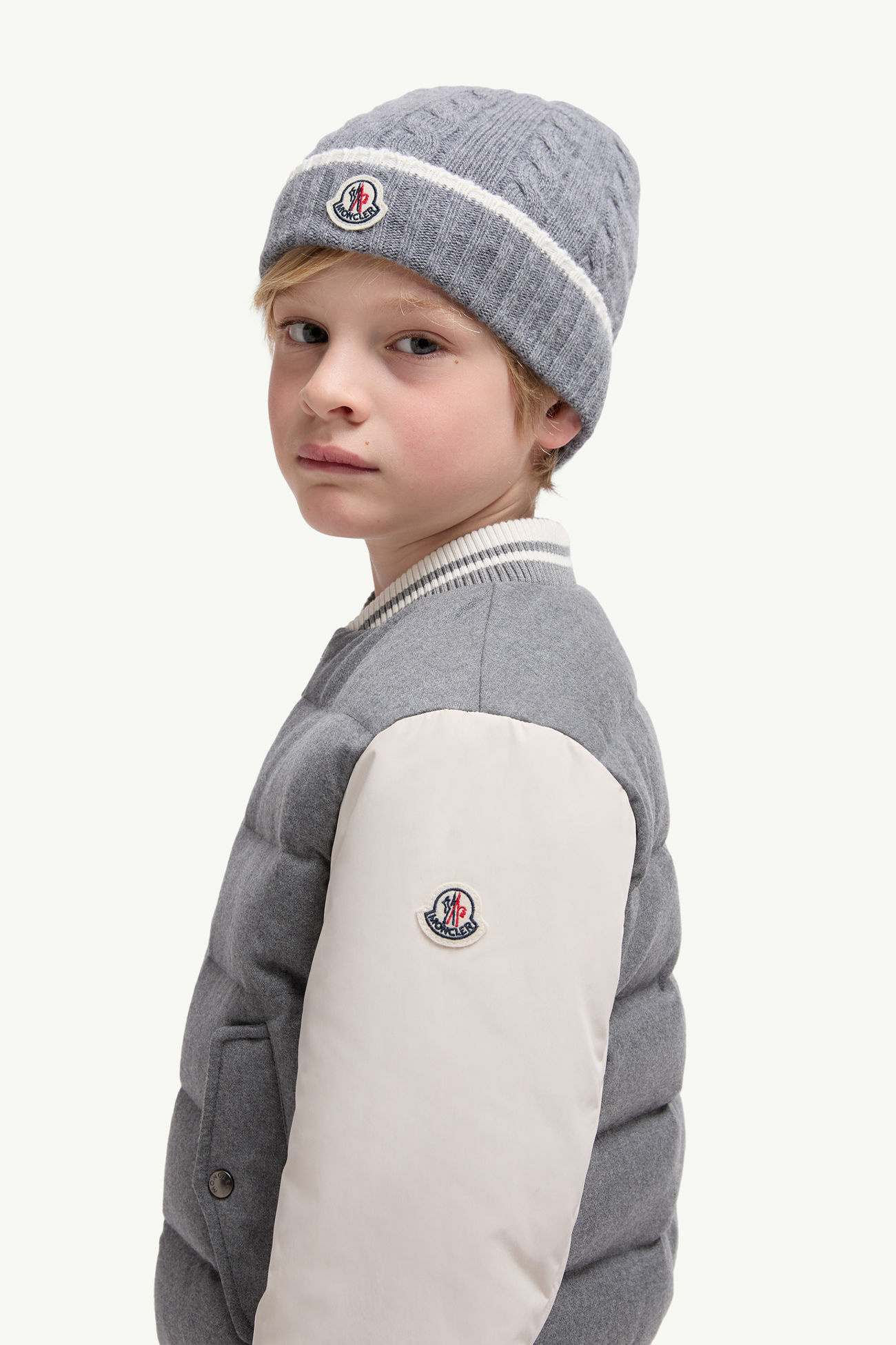 Mütze aus Wolle mit Streifenbesatz Jungen Grau Moncler 1