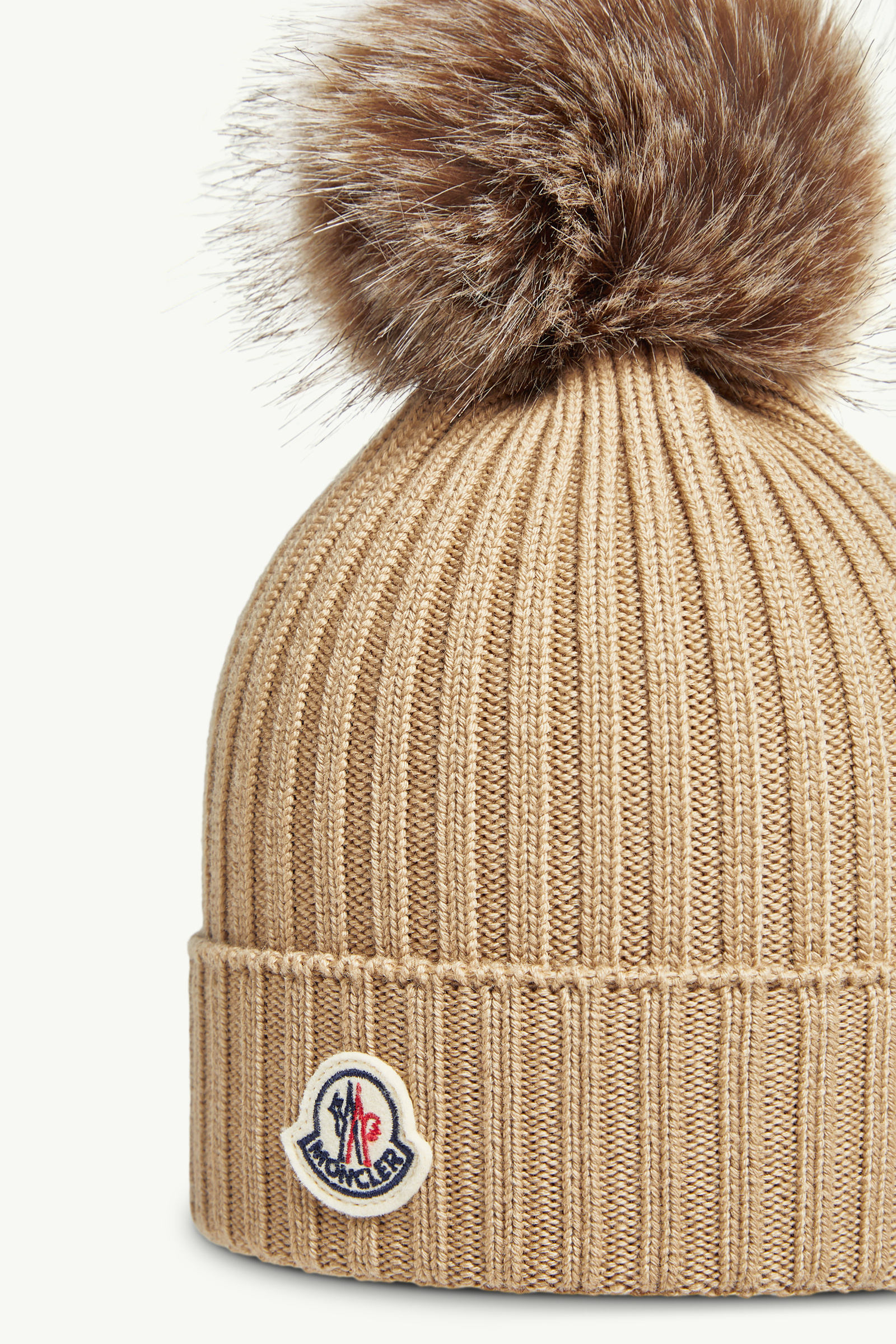 Wool Beanie with Pom Pom Girl Beige Moncler 1